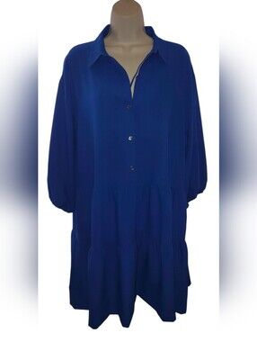 Dkny Royal Blue Long-Sleeve Tiered Shirt Dress